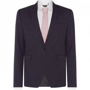 Image of Label Lab Lennox Skinny Fit Check Lurex Suit Jacket - Navy
