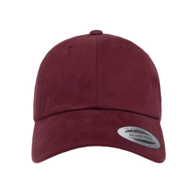 Image of Flexfit by Yupoong Mens Peached Cotton Twill Dad Cap in Maroon Maroon Male One Size