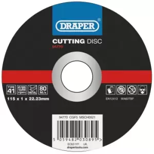 Image of Draper 94770 Metal Cutting Disc, 115 x 1 x 22.23mm