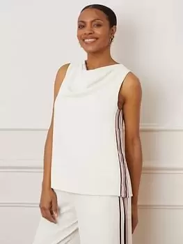 Image of Wallis Side Stripe Cowl Neck Top - Ecru, Cream, Size 16, Women