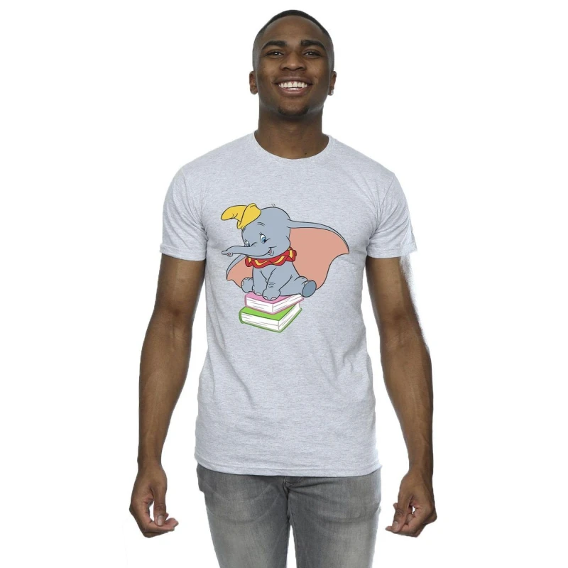 Image of Disney Men Dumbo Sitting On Books T-Shirt in Grey Size: Small Grey S Male 5063153512665