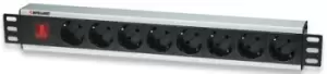 Image of 19" Rackmount 8-Way Power Strip - German Type - With On/Off Switch - No Surge Protection (Euro 2-pin plug) - Power bar - Black - Aluminium - 1.5U - IE