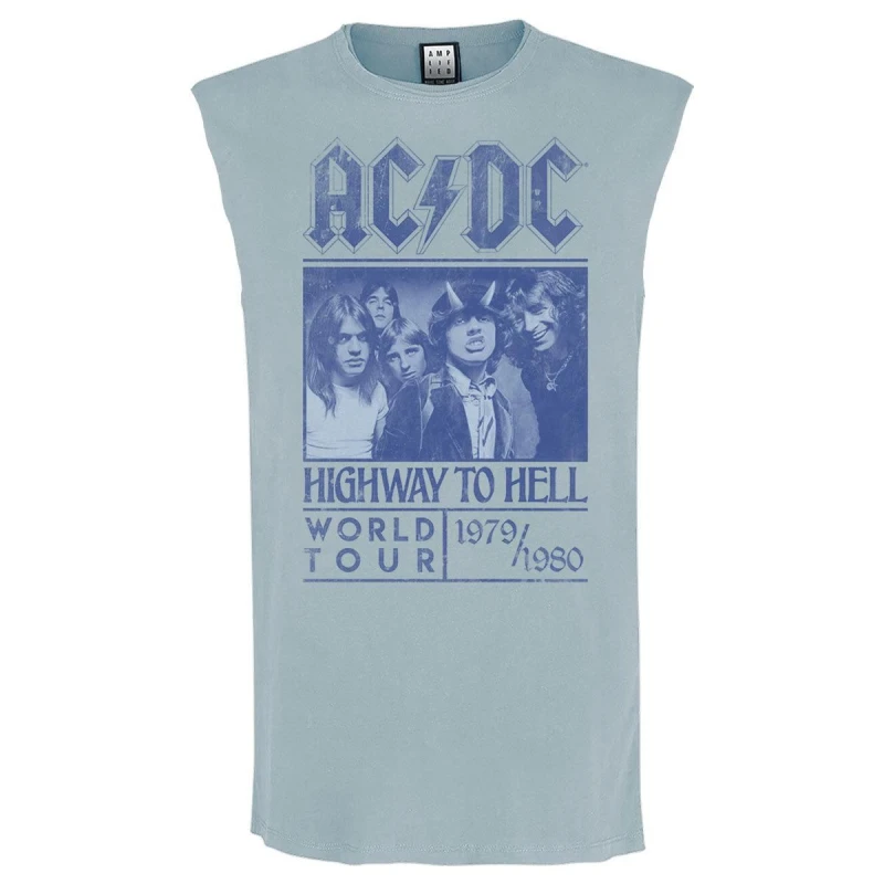 Image of Amplified Amplified Men Highway To Hell AC DC Tank Top in Pale Blue Size: Medium Pale Blue M Male 5063527856876