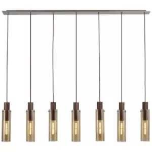 Image of Luminosa Blake Slim Linear Ceiling Pendant, 7 Light Adjustable E27, Mocha, Amber Glass
