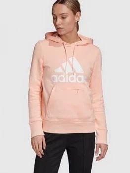 Image of adidas Badge Of Sport Pullover Hoodie - Pink, Coral, Size 2Xs, Women