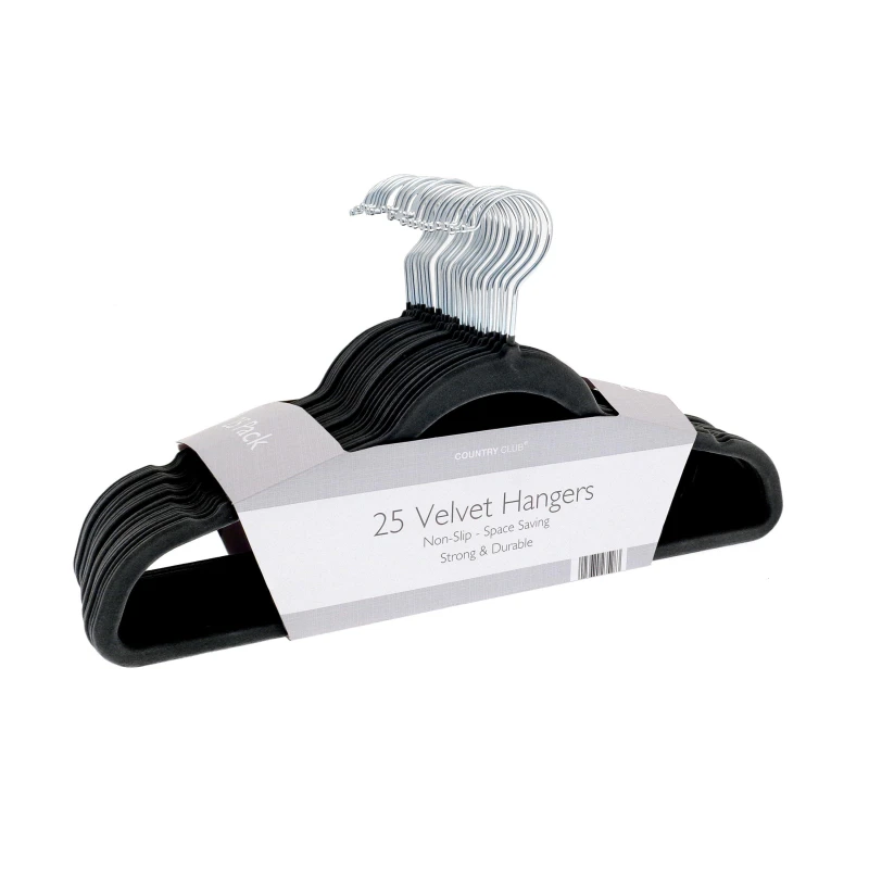 Image of Country Club Velvet Hangers with Swivel Hook - Pack of 25 Black unisex One Size