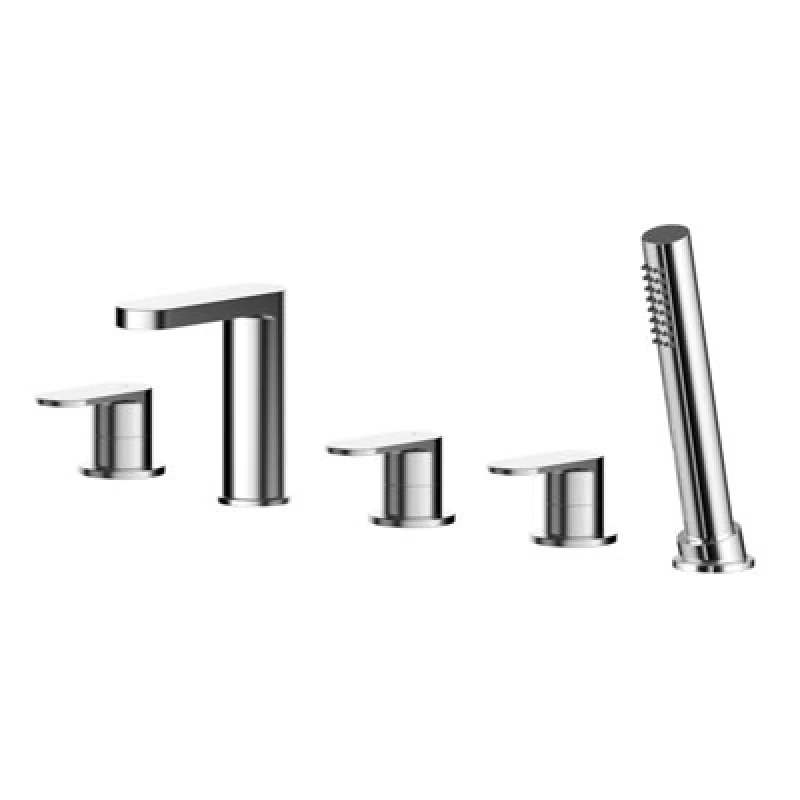Image of BALTERLEY Deck Mounted Round 5 Tap Hole Bath Shower Mixer Tap with Shower Kit - Chrome BTCU314