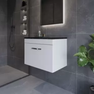 Image of Nuie - Athena Wall Hung 1-Drawer Vanity Unit with Sparkling Black Worktop 600mm Wide - Gloss White