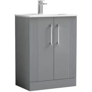 Image of Deco Satin Grey 600mm 2 Door Vanity Unit with 18mm Profile Basin - DPF225B - Satin Grey - Nuie