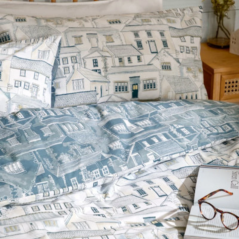 Image of Wylder Abersoch Town Reversible 100% Cotton Duvet Set Double, Blue 5025532383846