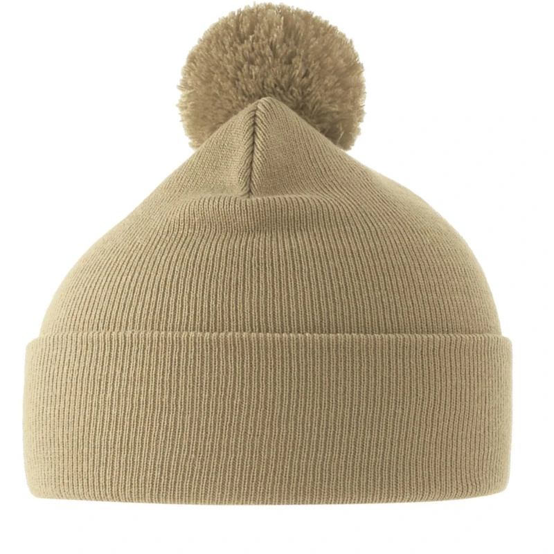 Image of Atlantis Atlantis Men Wind S Pom Pom Double Skin Cuffed Beanie in Beige Beige One Size Male 5063693996598