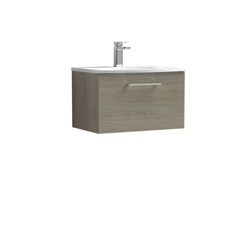 Image of Balterley Modern Bathroom Wall Hung 1-Drawer Basin, Solace Oak, 600mm in Brown Brown Unisex
