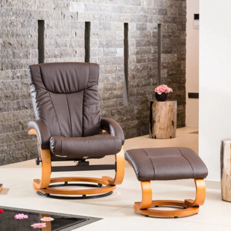 Image of Modena Bonded Leather And Pu Swivel Based Based Recliner And Footstool - Brown
