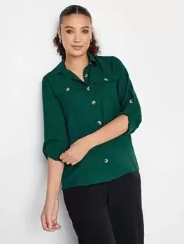 Image of Long Tall Sally Long Sleeve Utility Shirt - Green, Size 14, Women