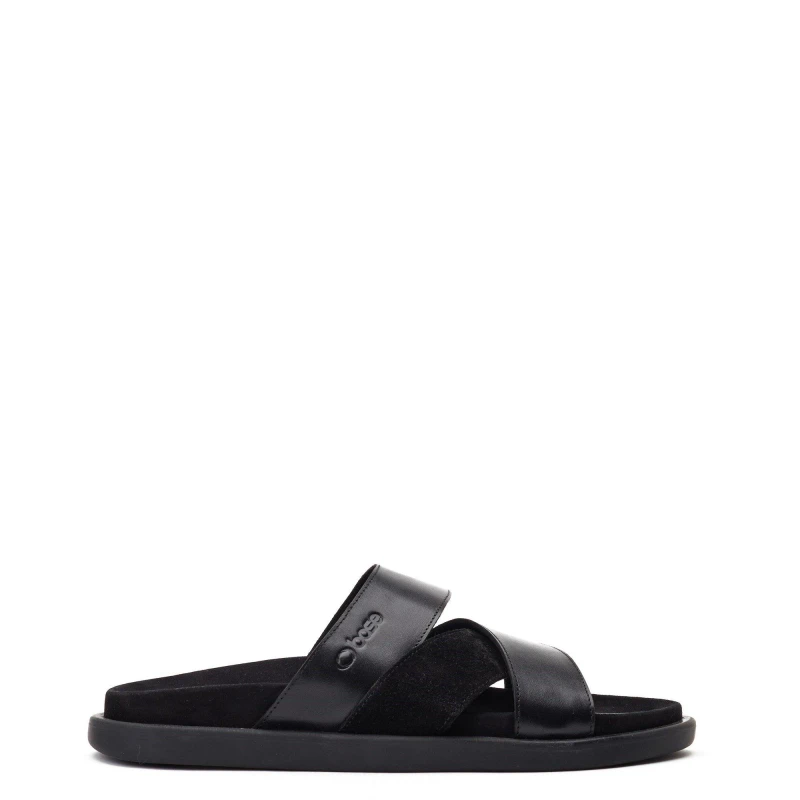 Image of Base London Mens Ponza Slip On Leather Sandals UK Size 9 (EU 43) Black BAS358-BLACK-9