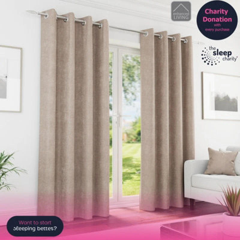 Image of Knightsbridge Thermal Chenille Ready Made Eyelet Blackout Curtains Sand
