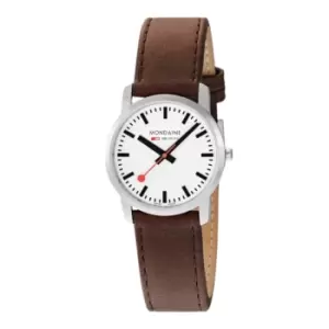 Image of Mondaine Simply Elegant Quartz White Dial Brown Leather Strap Unisex Watch A400.30351.12SBG
