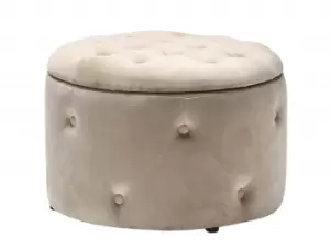 Image of LPD Cleo Beige Upholstered Fabric Ottoman Storage Pouffe