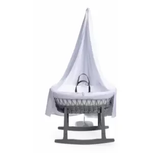 Image of Muslin 6 Piece Grey Wicker Moses Basket & Drape Starter Set - White - Grey/White - Grey/White - Clair De Lune