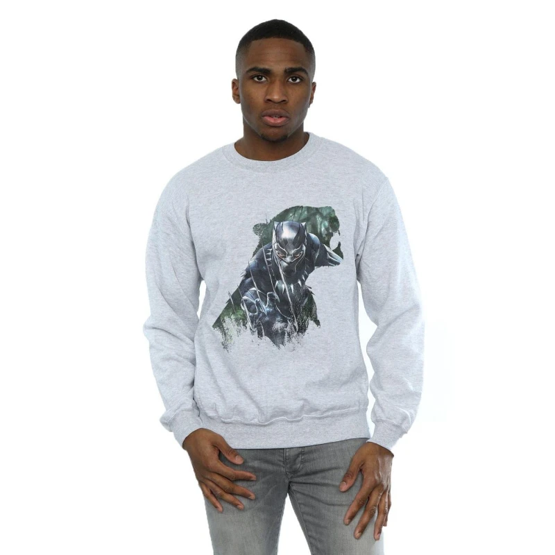 Image of Marvel Marvel Men Black Panther Wild Silhouette Sweatshirt in Grey Size: Small Grey S Male 5057736571095