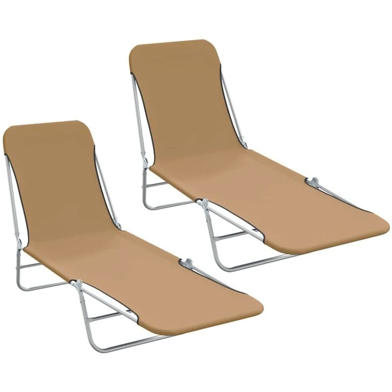 Image of VIDAXL Folding Sun Loungers 2 pcs Steel and Fabric Taupe Vidaxl 44303
