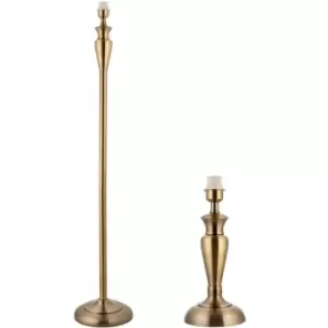 Image of Standing Floor & MEDIUM Table Lamp Set Traditional Metal Antique Brass NO SHADES