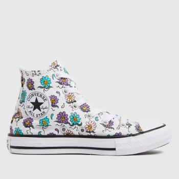 Image of Converse White & Purple Hi Playful Petals Trainers Junior