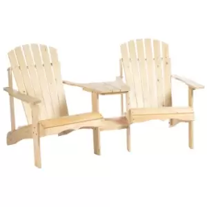 Image of Outsunny Wooden Outdoor Double Adirondack Chair With Center Table & Umbrella Hole - Brown