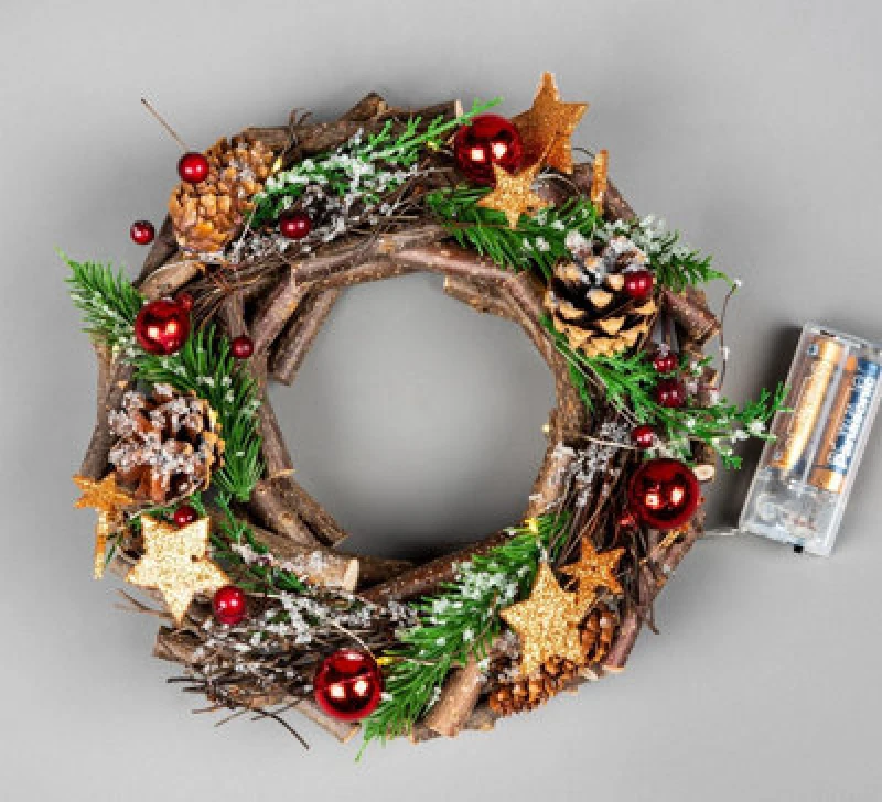 Image of Shatchi 22cm Prelit Battery Operated Christmas Home Hanging Wooden Twigs Base Decorated with Micro Rice LED Lights Multi