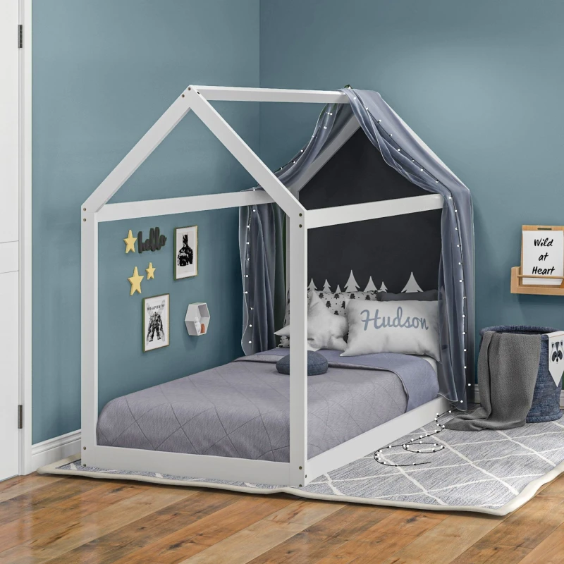 Image of HOMCOM Wooden Single Bed Frame with Tree House Style White - Homcom 5056725597276