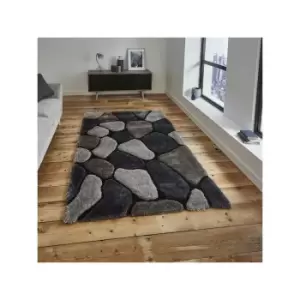 Image of Think Rugs Noble House NH5858 Shaggy Hand Tufted Rug, Grey/Cobalt, 150 x 230 Cm