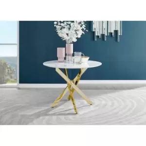 Image of Furniture Box Novara 100cm White High Gloss Table - Gold