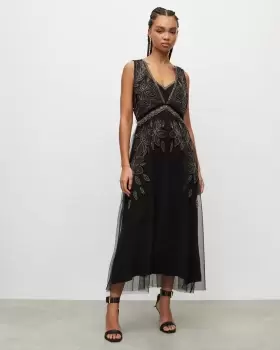 Image of AllSaints Laia Embroidered Maxi Dress