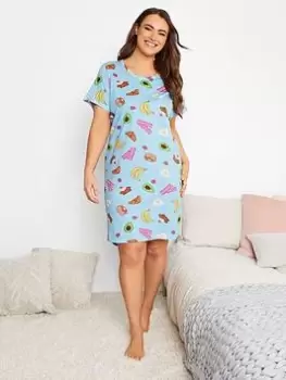 Image of Yours Brunch Conversational Dipped Back Nightdress - Blue Size 22-24, Women