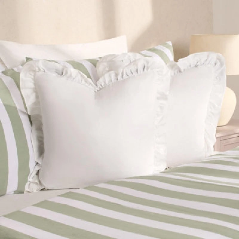 Image of OHS OHS 2 x Plain Faux Linen Frill Cushion Covers in White Size: 45cm x 45cm White 45cm x 45cm Unisex 5027434159406