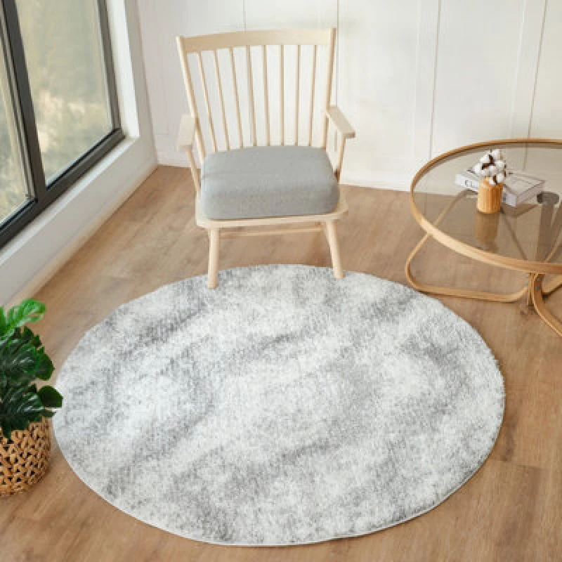 Image of Livabliss Round Shaggy Solid Color Plush Pile Grey Marina Area Rug 120 X 120 Cm - Easy Care, Non Shedding, Ideal For Living Room & Bedroom