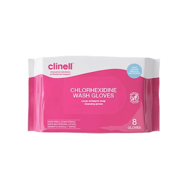 Image of Clinell Clinell Chlorhexidine Wash Gloves (Pack of 8) CHGWGL8 CHGWGL81