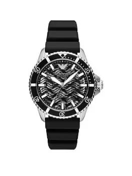 Image of Emporio Armani Mens Traditional Watch Silicone, Black, Men
