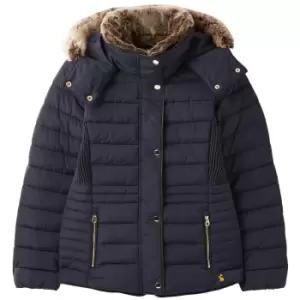 Image of Joules Womens Gosway Fur Trim Padded Coat Marine Navy 12