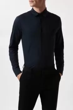 Image of Navy Mercerised Cotton Jersey Long Sleeve Shirt