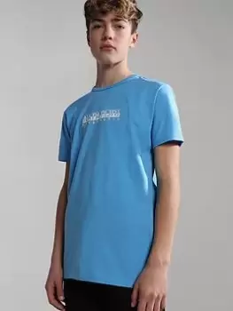 Image of Boys, Napapijri Kids S-Box Short Sleeve T-Shirt, Blue, Size 6 Years