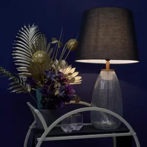 Image of Sorrenti Wood and Glass Table Lamp with XL Black Aspen Shade