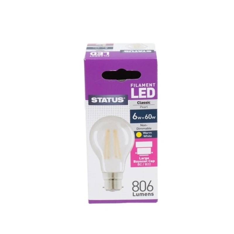 Image of Status 6W GLS LED Filament Pearl Bulb - BC 6SFGBCP1PKB8
