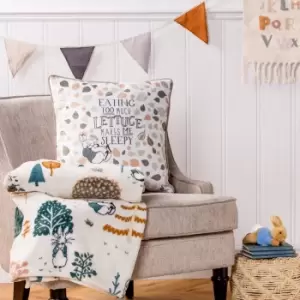 Image of Peter Rabbit Scandi Wood Natural Cushion White/Pink/Grey