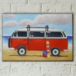 Image of Orange Campervan On The Beach 8 x 12 Tile