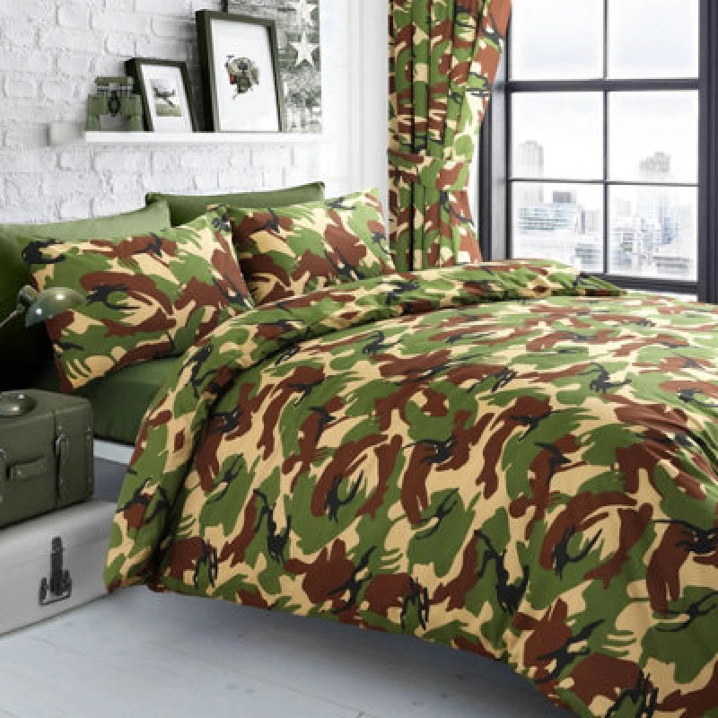 Image of Velosso Trendy Camo Duvet Cover & Pillowcase Set, Printed Cotton Blend Bedding Collection, Easy-Care Fabric - Green