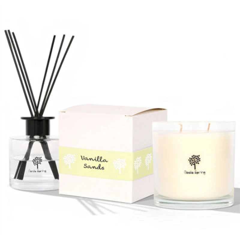 Image of Nicola Spring Candle & Diffuser Set - 400G Vanilla Sands Soy Wax Jar & 200ml Reed Diffuser - Sweet Creamy Scent Double Wick