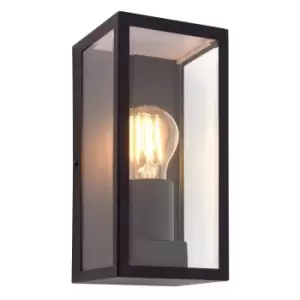 Image of Outdoor Wall Light IP44 Matt Black & Clear Glass 28W E27 Eco GLS Dimmable