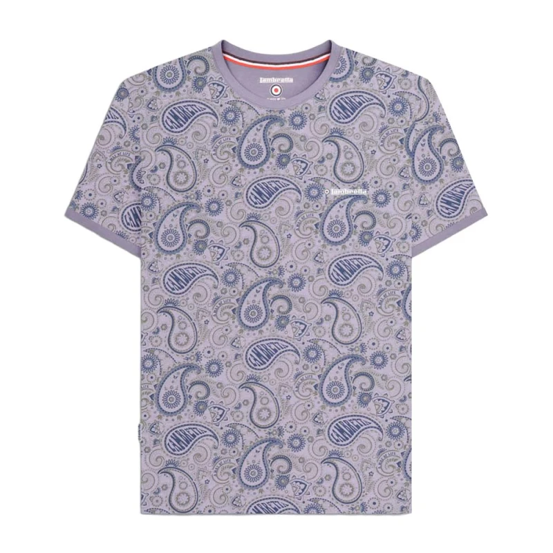 Image of Lambretta Lambretta Men SS25 Paisley T-Shirt in Light Blue Size: Medium Light Blue M Male 5063703718776