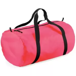 Image of Packaway Barrel Bag / Duffle Water Resistant Travel Bag (32 Litres) (Pack of 2) (One Size) (Fluorescent Pink / Black) - Bagbase